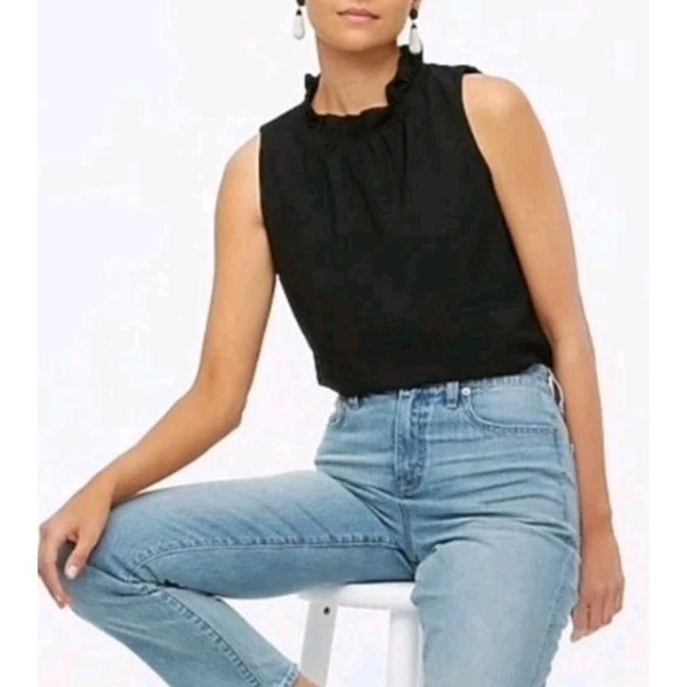J.Crew Black Ruffle Mock Neck Sleeveless Blouse Top Size S Career Office